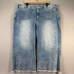 NYDJ Wide Leg Jeans Womens Plus 18W Blue Acid Wash Denim Comfort Stretch Whisker